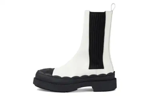 GUCCI Interlocking Leather Short Chelsea Boots 1.5cm Women's Ecru