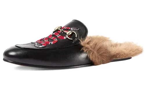 GUCCI Princetown Cow Leather Closed Toe Slippers Women's Black