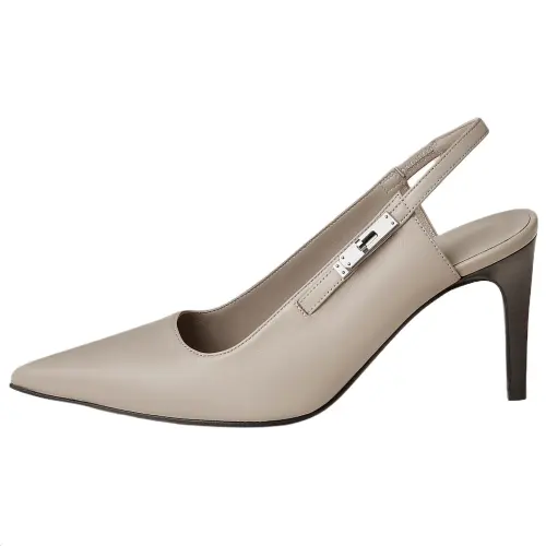 HERMES Lover Leather Slim Heel High Heels 7.5cm Women's Taupe