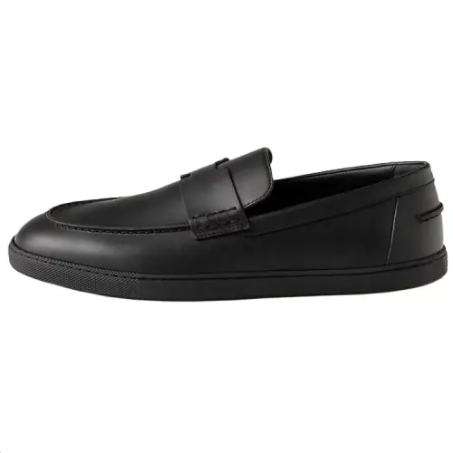 HERMES Job Calfskin Casual Shoes Men's Black