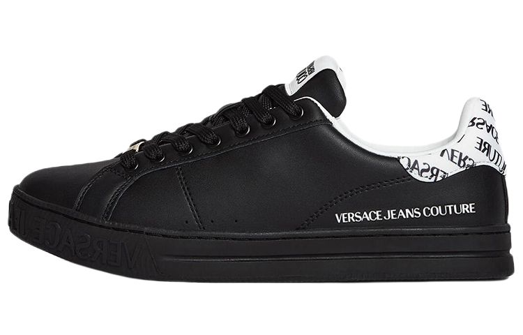 VERSACE JEANS COUTURE COURT 88 Logo Cow Leather Stylish Skateboarding Shoes Men's Black