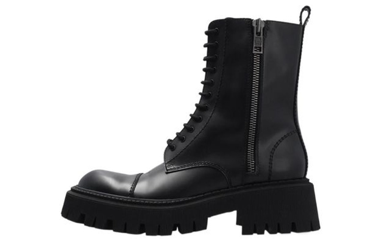 Balenciaga Paris Family Tractor leather zipper round head short -tube Martin boots female black