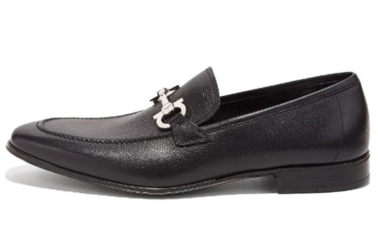 FERRAGAMO Gancini Leather Loafers Men's Black