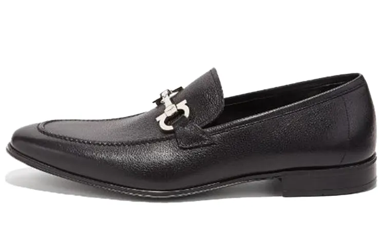 FERRAGAMO Gancini Leather Loafers Men's Black