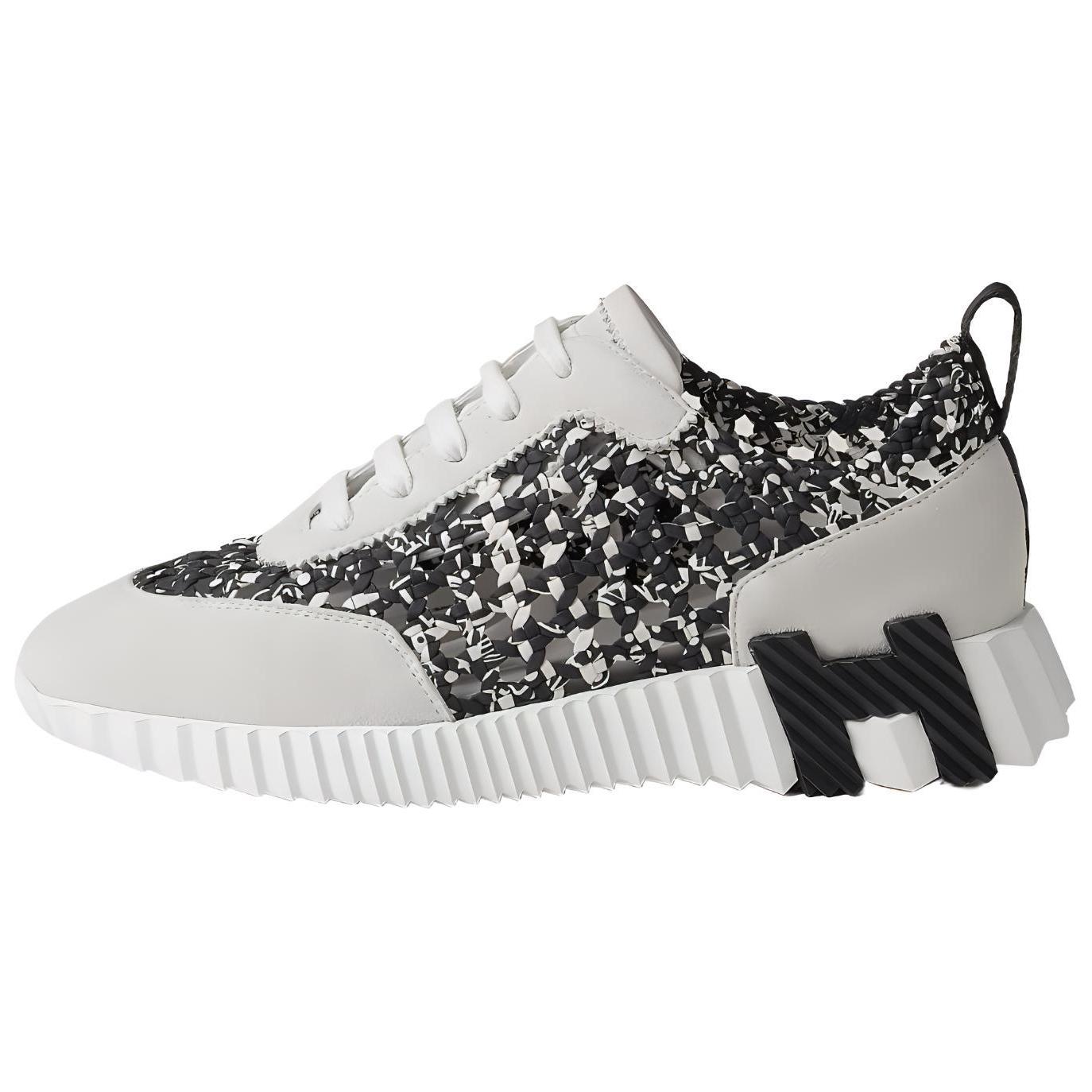 HERMES Bouncing Leather Fashion Low top Casual Shoes Women's Black White