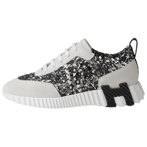 HERMES Bouncing Leather Fashion Low top Casual Shoes Women's Black White