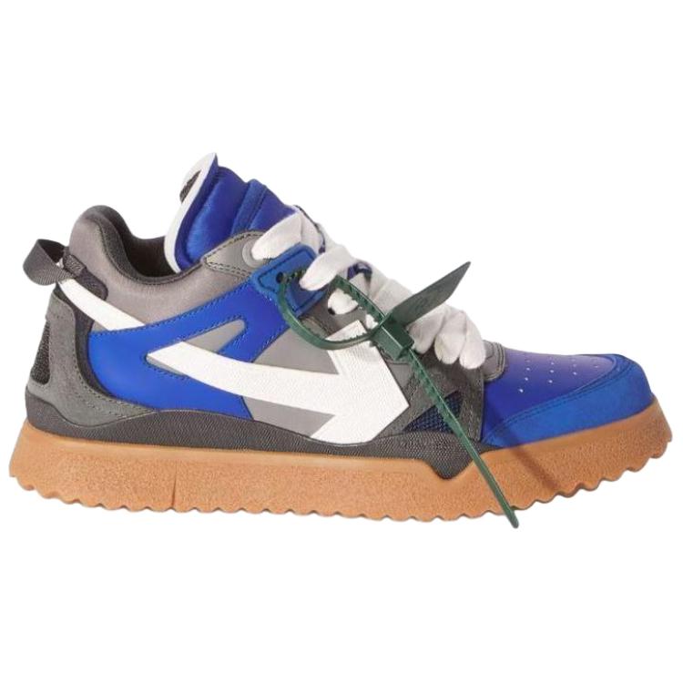 OFF WHITE Leather Mid top Skateboard Shoes Men's Blue Gray White