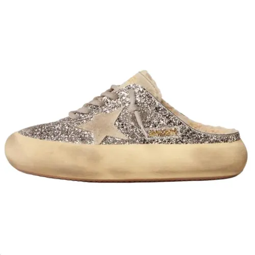 Golden Goose Space Star Leather Closed Toe Slippers Women's Silver