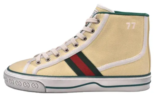 GUCCI Tennis 1977 Supreme High top Stylish Skateboarding Shoes Women's Yellow Distressed
