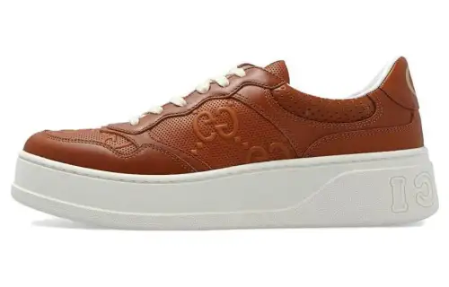 GUCCI Chunky B Leather Stylish Skateboarding Shoes Women's Brown
