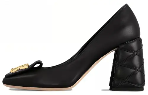 LOUIS VUITTON Shake Leather Chunky Heel High Heels 8.5cm Women's Black
