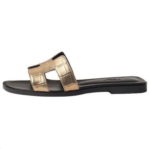 HERMES Oran Slide Slippers Women's Dark Gold