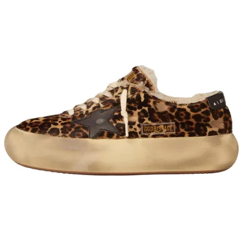 Golden Goose Space Star Leather Low top Stylish Skateboarding Shoes Women's Brown Distressed