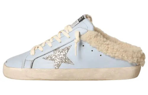 Golden Goose Super Star Sabot Leather Closed Toe Slippers Women's Blue