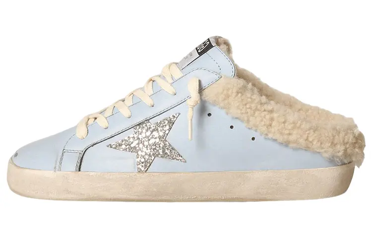 Golden Goose Super Star Sabot Leather Closed Toe Slippers Women's Blue
