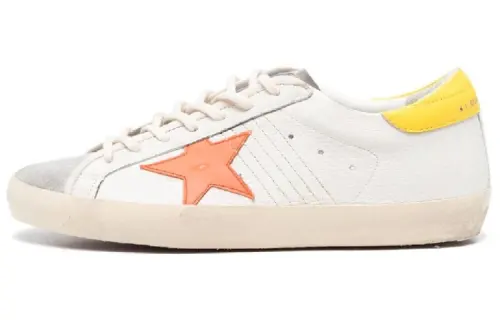 Golden Goose Super Star Leather Low top Stylish Skateboarding Shoes Men's White Orange Yellow Distressed