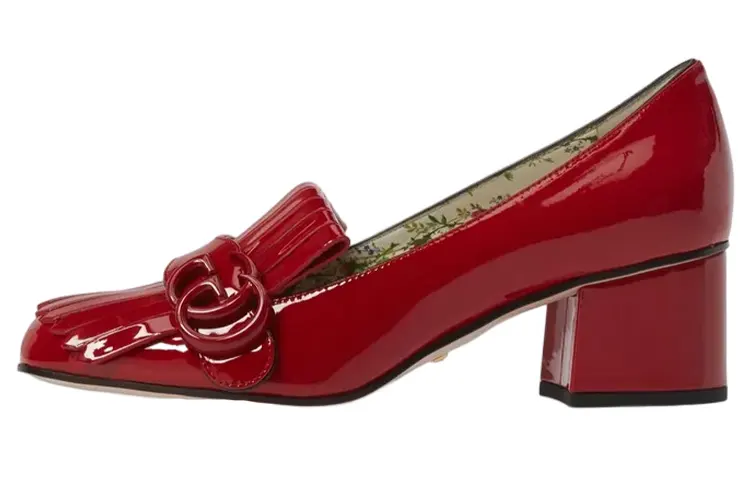 GUCCI Patent Leather Block Heel High Heels Women's Red