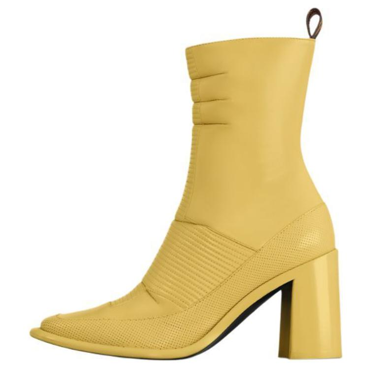 LOUIS VUITTON Berlin calfskin round toe zipper boots 8cm women's lemon yellow