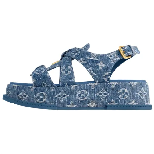 LOUIS VUITTON Maya Denim One Strap Sandals 5CM Women's Blue
