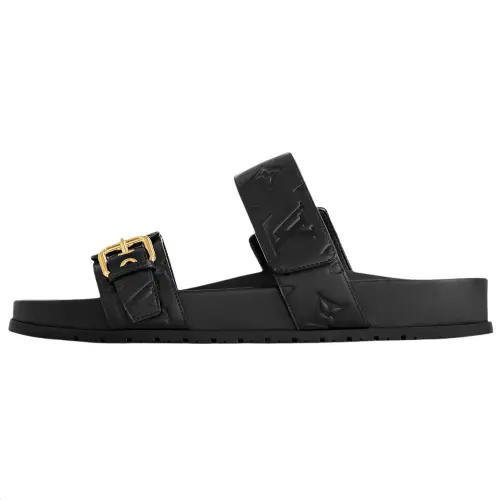 LOUIS VUITTON Bom Dia Slide Slippers Women's Black