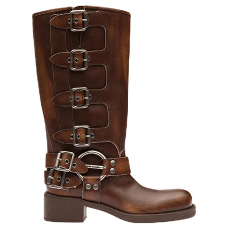 MIU MIU Leather Knee high Boots Women's Brown