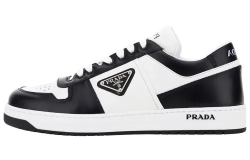 PRADA Downtown Leather Low top Stylish Skateboarding Shoes Men's White Black