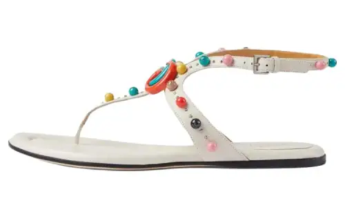 GUCCI Leather One Strap Sandals Women's Ecru