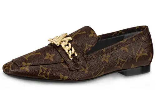 LOUIS VUITTON Upper Case MONOGRAM Patent Leather Loafers Women's Brown