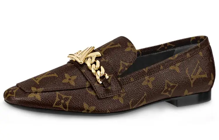 LOUIS VUITTON Upper Case MONOGRAM Patent Leather Loafers Women's Brown