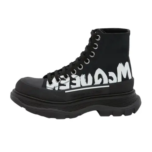 Alexander McQueen Tread Slick Boot Polyfaille Graffiti Black White Women's