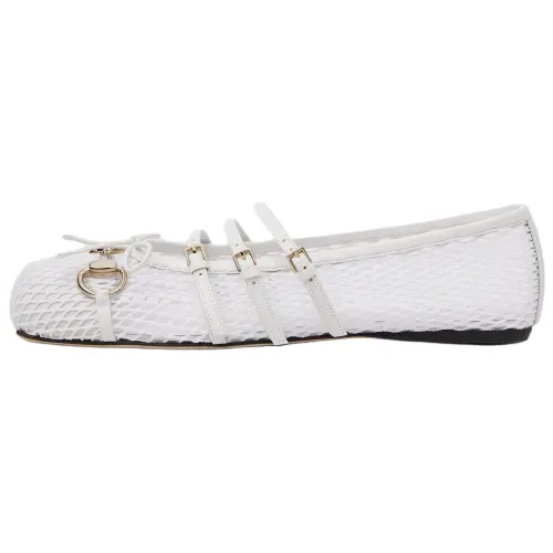 GUCCI Horsebit Flat Mary Jane Shoes Women's White