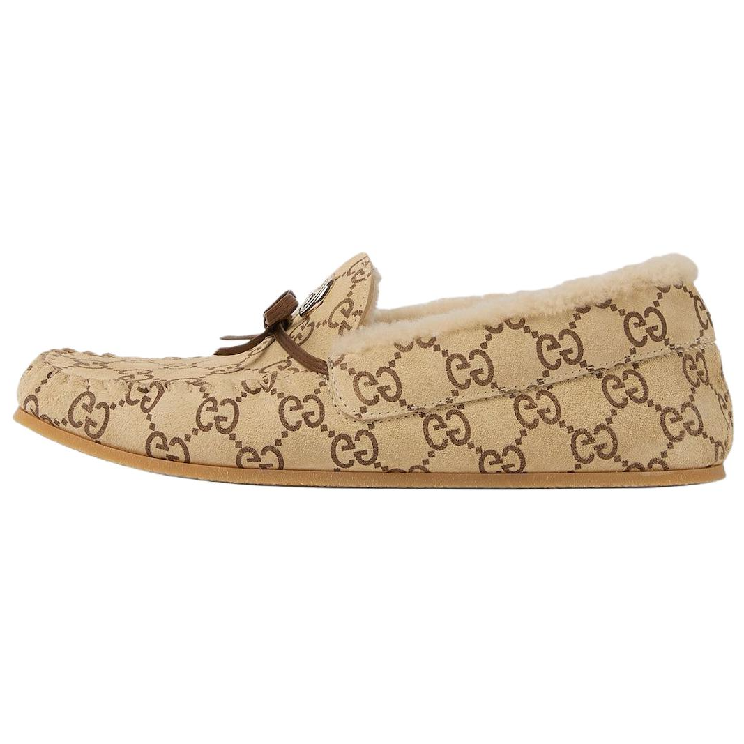 GUCCI Gucci suede merino wool lining driving loafers casual shoes women's brown