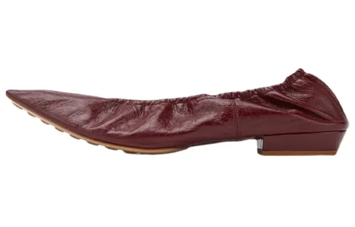 Bottega Veneta Almond Sheepskin Embossed Leather Casual Shoes Women's Red Brown