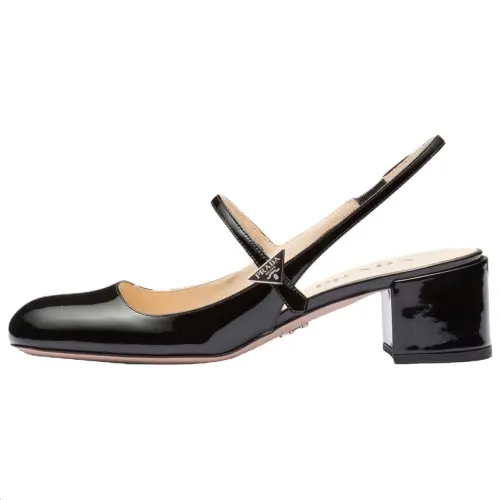 PRADA Patent Leather Chunky Heel High Heels 4.5cm Women's Black