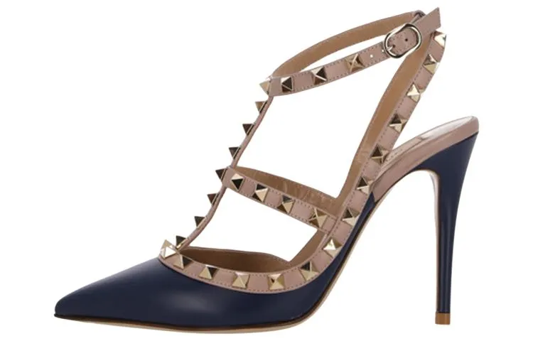 Valentino Leather Slim Heel High Heels Women's Marine Blue