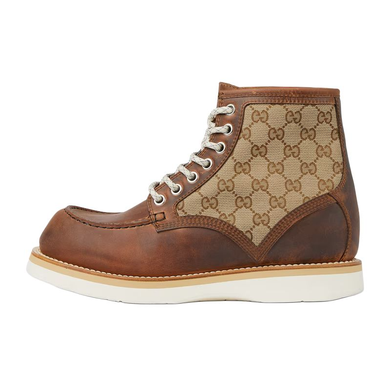 GUCCI Leather Short Combat Boots 1cm Men's Brown