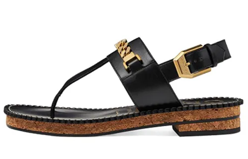 GUCCI Sylvie Chain One Strap Sandals Women's Black