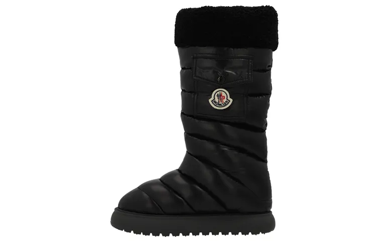 Moncler Flare Laque Thermal Nylon Crew Mid Calf Boots Women's Black