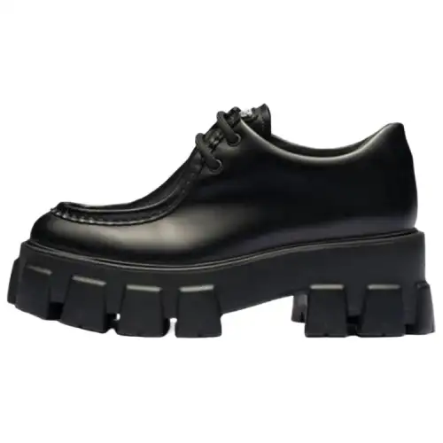 PRADA Monolith Brushed Leather Lace up Shoes 'Black' Women's