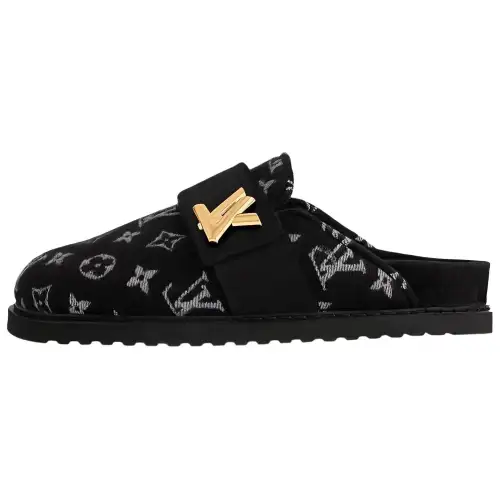 LOUIS VUITTON Cosy Comfort Closed Toe Slippers Women's Black Gold