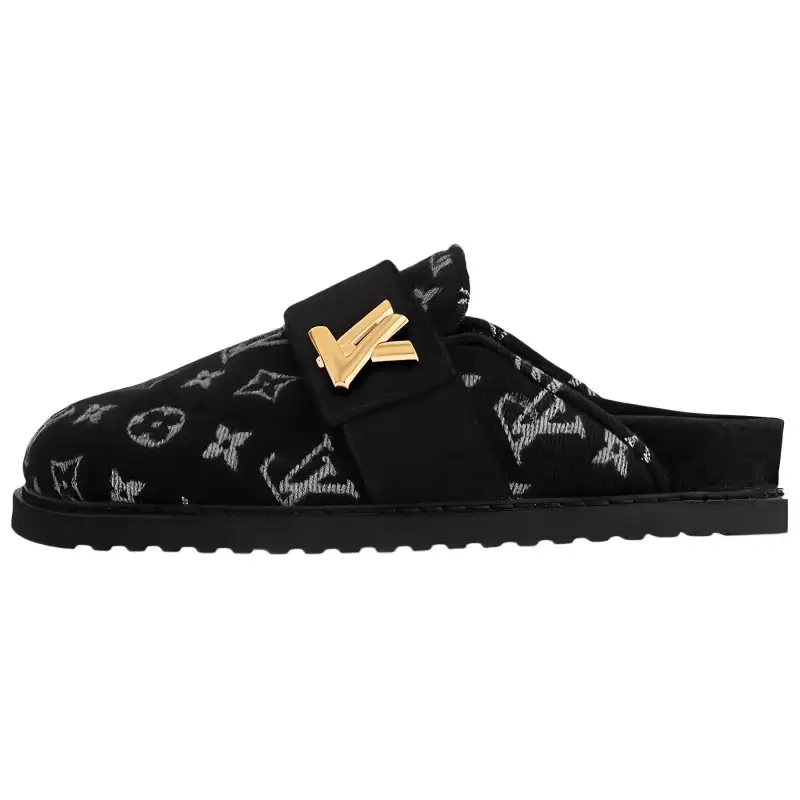 LOUIS VUITTON Cosy Comfort Closed Toe Slippers Women's Black Gold