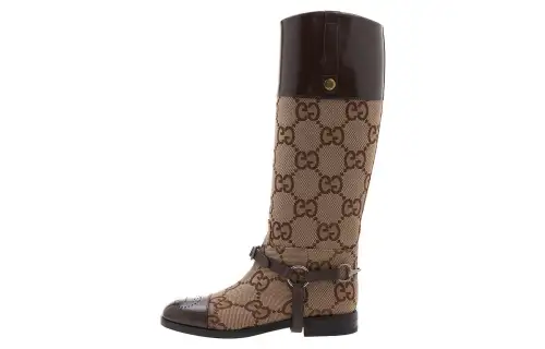 GUCCI Horsebit Leather Long Shaft Boots Men's Beige Brown