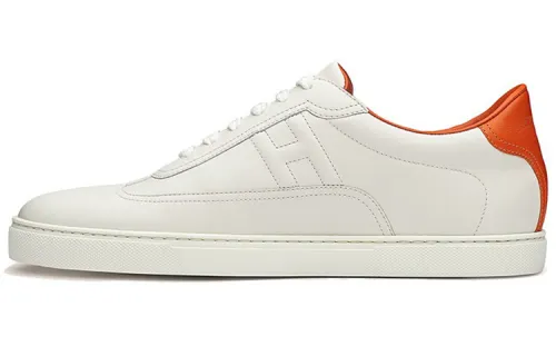 HERMES 'Peinture Fraiche' Low top Stylish Skateboarding Shoes Men's White Orange
