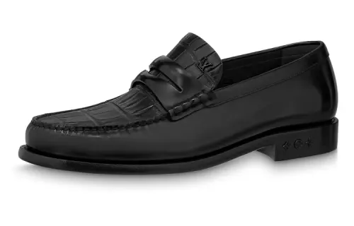 LOUIS VUITTON Leather Casual Loafers Shoes Men's Black
