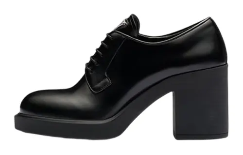 PRADA Lace Up 85mm Heels Black Brushed Leather Women's