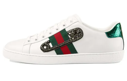 GUCCI ACE Genuine Leather Low top Stylish Skateboarding Shoes Women's White