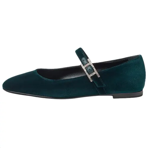 HERMES Jane Flat Mary Jane Shoes Women's Dark Green