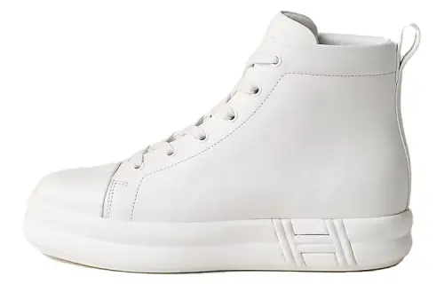 HERMES Happiness Leather High top Stylish Skateboarding Shoes Women's White
