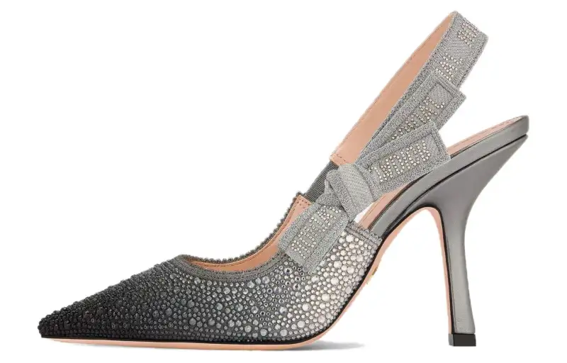 DIOR J'Adior Leather Slim Heel High Heels 10cm Women's Silver Gray