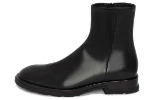 Alexander McQueen Alexander McQueen Slim Tread cowhide round toe zipper boots men's black